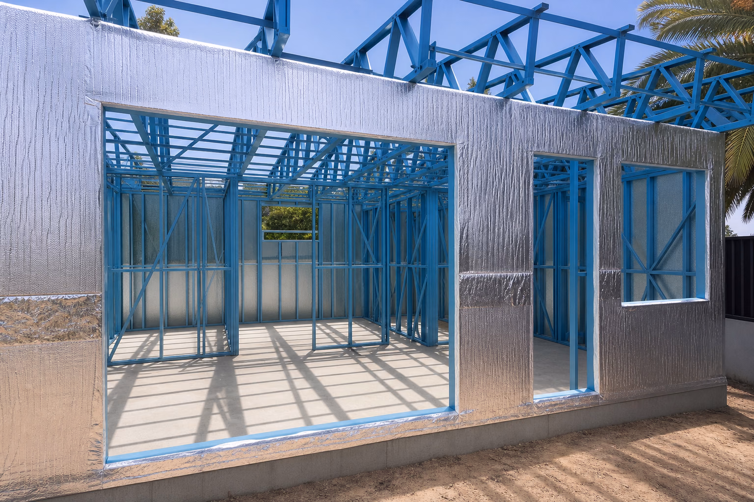 Steel framing and wrap for a compact granny flat